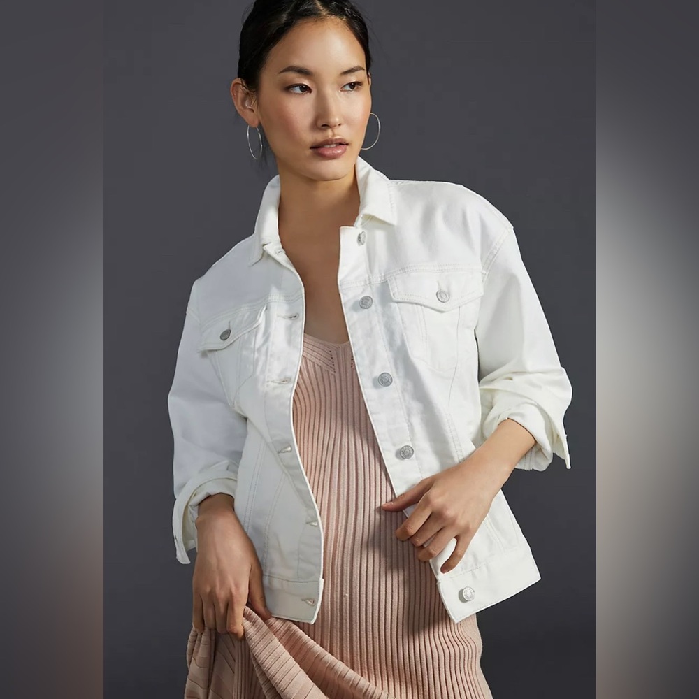 Anthropologie white denim jacket.